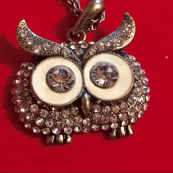 Owl Rhinestone Pendant on Long Chain - Picture 3 of 15